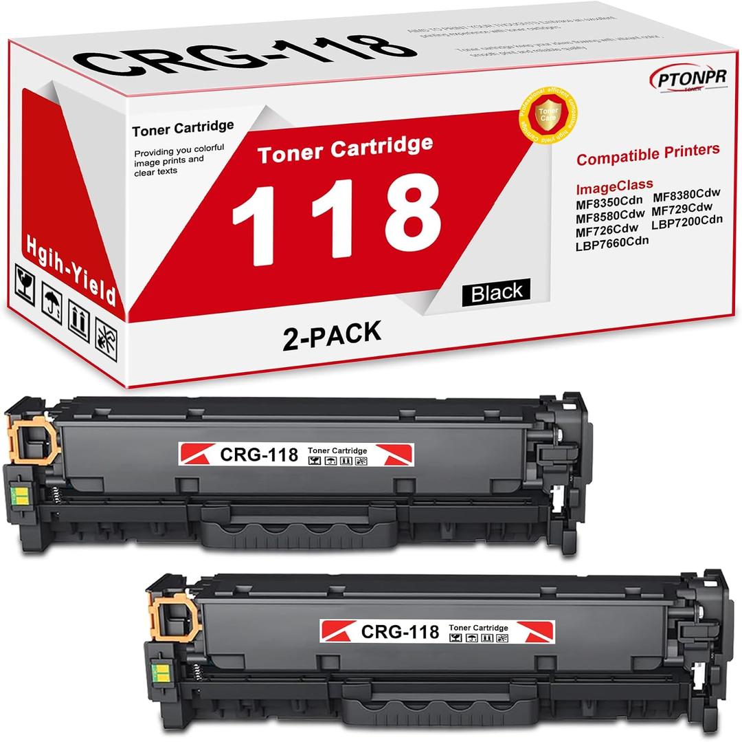 118 High-Yield Black Toner Cartridge 2-Pack Replacement for Canon 118 Toner Cartridge imageCLASS MF8380Cdw MF8350Cdn MF8580Cdw MF729Cdw MF726Cdw LBP7660Cdn LBP7200Cdn Laser Printer