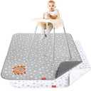 Splat Mat for Under High Chair Mat 2 Pack, Anti Slip Bottom Splat Splash Mess Floor Mat 42x46 Inch, Waterproof Portable Baby Highchair Mat for Art/Crafts/Playtime/Mealtime (Stars)