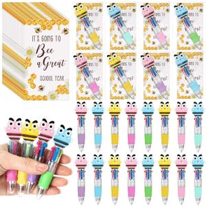 Sayglossy 24 Sets Bee Party Favor Pens Gifs Bulk, 4-in-1 Multicolor Ballpoint Pen with Positive Cards for Teacher Coworker Employee Appreciation Gifts