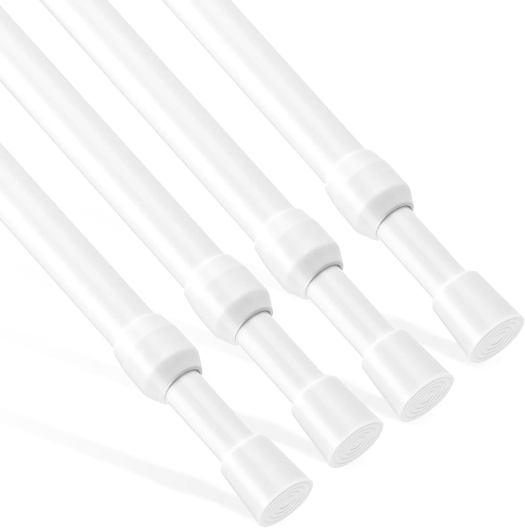 Tension Rod 28 to 48 Inch, Goowin Tension Curtain Rod, 5/8" Diameter No Drilling Small Tension Rod, Expandable Spring Loaded Curtain Rods, Tension Rods for Closet, windows, Cupboard, 4 Pack, White