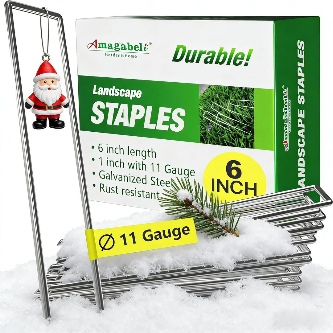 AMAGABELI GARDEN & HOME 6 Inch 200 Pack Galvanized Landscape Staples 11 Gauge Anti-Rust Heavy Duty Garden Staples Plant Cover Stakes U-Shaped Sod Pins Ground Fence Stakes for Weed Barrier Fabric