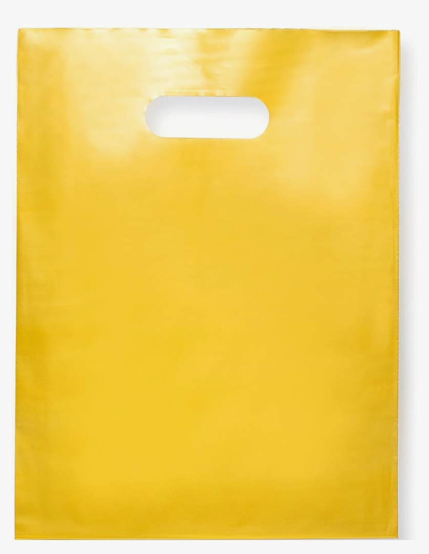 Merchandise Bags Gold Color 100 Count 9"x12" Extra Thick 1.5Mil Glossy Bags With Handle