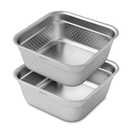 SISEM 2-in-1 Stainless Steel Washing bowl & Colander Set, 12.5" Heavy-Duty Square Washing Up Bowl for Sink, Food Strainer Mixing Bowl, Food-Grade Basin for Rinsing Fruits, Vegetables, Rice & Pasta
