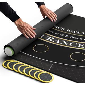 Newverest Blackjack Mat 70" x 35", Blackjack Table Top for Home Game Nights with Friends | Black Jack Casino Table Topper, Poker Mat Layout in Zipper Storage Bag with 8 Coasters in Gift-Ready Box