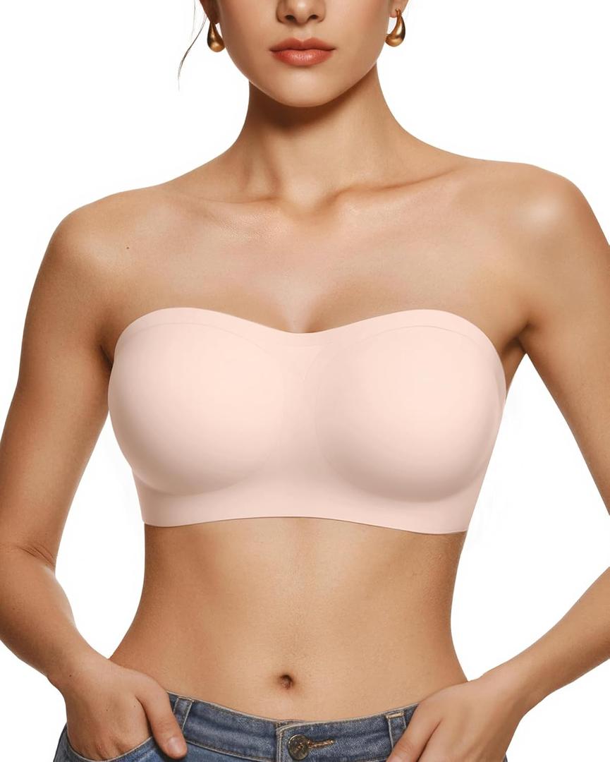 Vertvie Straplss Push UP Bas Seamless Wireless Bandeau Bra Comfortable, Supportive, and Versatile for Everyday Wear (Nude,Medium) (M)