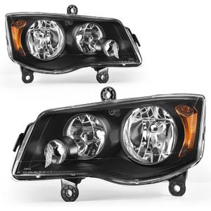 AUTOSAVER88 Headlight Assembly Compatible with 2011 2012 2013 2014 2015 2016 2017 2018 2019 2020 Dodge Grand Caravan / 08-16 Chrysler Town & Country Black Housing Amber Reflector