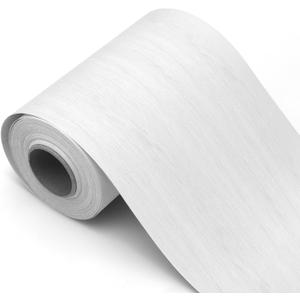 Peel and Stick White Wood Grain Wallpaper Border, Removable PVC Waterproof Wallpaper for Mirror Frame, Kitchen Tiles, Cabinet, and Home Dcor (32.8ft x 3.9inch)