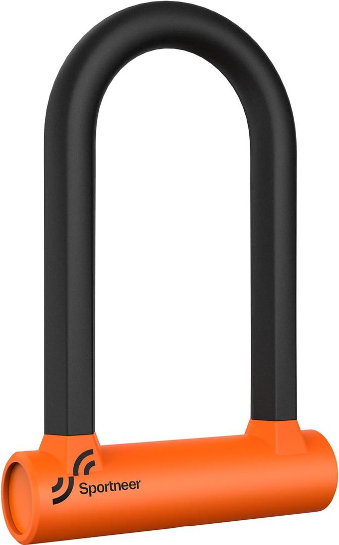 Sportneer Bike Lock - 17mm Shackle Heavy Duty Anti Theft Bike U Lock with 2 Keys - Bicycle U-Locks with Sturdy Mounting Bracket for Road, Mountain, Electric & Folding Bike, Size 7.76''x5.02'' (Black and Orange)