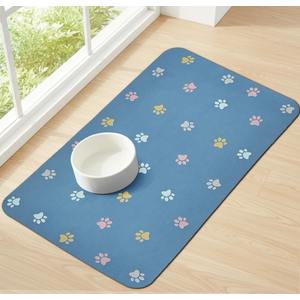 2 x Cat Food Mat Absorbent Dog Mat for Food and Water Non Slip Quick Dry Dog Bowl Mats for Floors 19" X 12" Paw Dark Gray