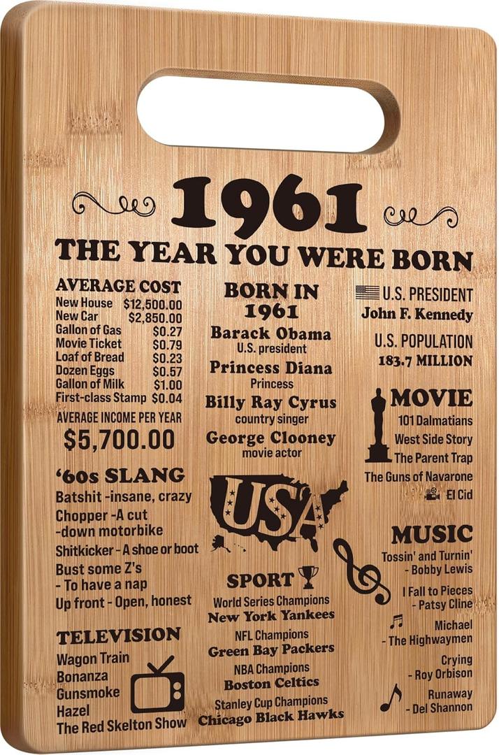 65th Birthday Gifts for Women Men, 1961 Birthday Gifts for Her Him, 65 Years Old Gifts, 65th Birthday Gift Ideas, 65th Birthday Decorations for Women Men, Back in 1961 Cutting Board Gifts, 12"L x 7.7"W