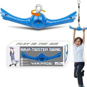 Ninja-Twister Swing Spins Set: Slackline Attachments - 360 Handle Twist-Spin Flips Toy Activate Ninja Powers Warrior Accessories Kids Hang Toys for Playground Backyard Blue