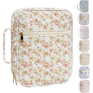 Bible Cover for Women, Large Quilted Case with Handle, Durable Bag and Carrying Case for Girls, Study Supplies Accessories, Christian Gift for Women (Siamese Rose, Large)