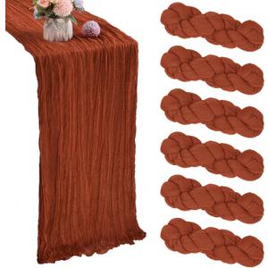 6 Pack Terracotta Cheesecloth Table Runner 35x120 Inch Gauze Rustic Boho Burnt Orange 10FT Cheese Cloth Table Runner for Wedding Party Decor Baby Shower Decoration
