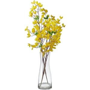 Elements Artificial Forsythia Arrangement in Clear Glass Vase, Realistic Look and Feel