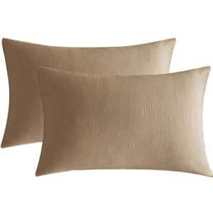 SE SOFTEXLY Muslin Pillowcases Standard Size 100% Cotton, 2 Pack Linen Like Pillow Shams with Envelope Closure, Ultral Soft and Breathable Pillow Case Covers, Light Brown, 20" X 26", No Filling