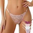 Murimia Thongs for Womens Sexy Lace No Show Underwear Breathable T-Back G String Thongs Panties 4 Pack Size L