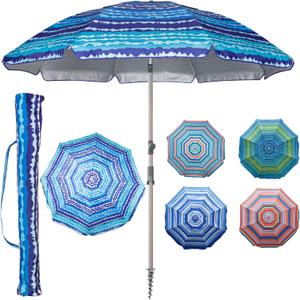Blissun 7.2' Beach Umbrella with Sand Anchor, Outdoor Portable Beach Umbrella for Sand with Tilt Pole, Carry Bag, Air Vent