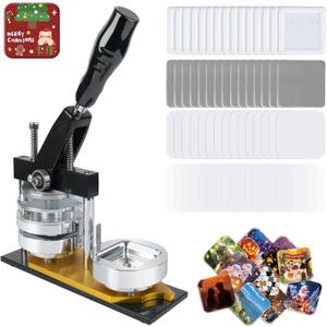 Fridge Magnet Button Maker Machine, 50mm/1.97 in Square Button Maker Kit for Refrigerator Magnet, DIY Pin Maker Badge Press Machine with 100 Sets Button Supplies, Square Metal Button Maker 1.97in
