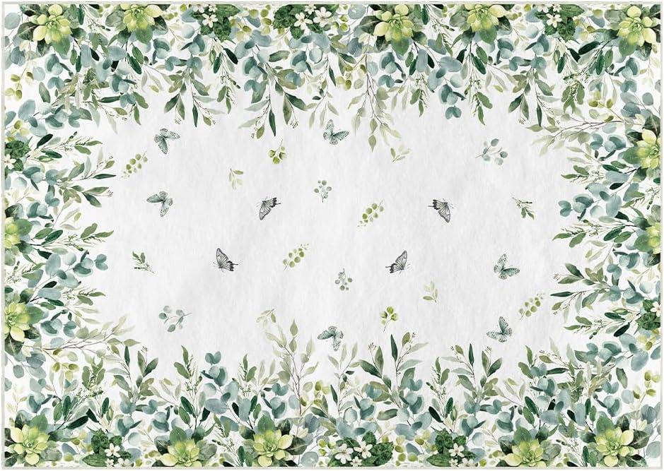 Artoid Mode Green Flowers Floral Eucalyptus Spring Area Rug, Summer Home Decor Low-Profile Area Rugs for Entryway Bedroom Living Room Laundry Room Indoor 5x7 Feet (5' x 7')