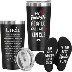 Uncle Gifts for Birthday Christmas Fathers Day,Best Uncle Ever Gifts form Niece Nephew,Great White Elephant Present Ideas for Men Him,Funny 20 OZ Stainless Steel Insulated Tumbler Coffee Cup Socks Set