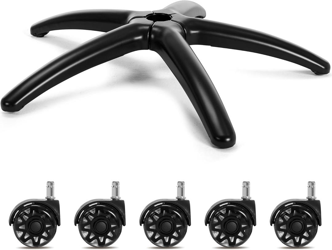 Frassie 28 Inch Office Gaming Chair Metal Base Replacement Part with 5 Wheels, Heavy Duty 2600 Lbs Wide Chair Legs Computer Desk Chair Base (Black)