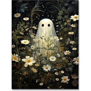 Cute Ghost Art Vintage Ghost Wall art Dark Forest Ghost Ghost Halloween Canvas Poster Gothic art Print Painting Adorable Creepy Art Halloween decoration12x16in Unframed