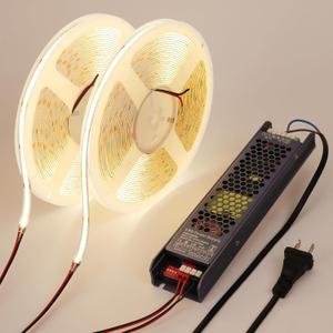 BENLUN 24V COB LED Strip Light 65.6ft (2 Rolls of 32.8ft) Kit, 4000K Natural White Cuttable 11W/M 312LEDs/M CRI 93 LED Tape Lights with Power Supply for Bedroom Kitchen Living Room Ceiling