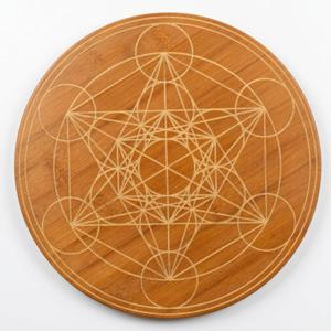 Metatron's Cube Crystal Grid 10" - Sacred Geometry Wall Decor for Balance & Protection, Premium Walnut Finished Bamboo Meditation Plate art work
