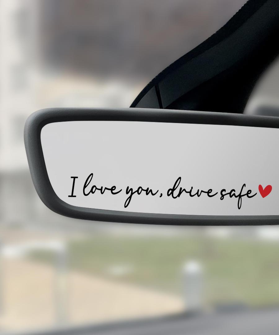 UNLRAE 4PCS Car Stickers,I Love You Drive Safe Automotive Decals,Car Accessories Rear View Mirror Sticker,Self Affirmations Decoration Decals,Fits Rearview Mirror Window Windshield Bumper (Black&Red)