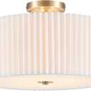 VONLUCE Semi-Flush Mount Ceiling Light, 15.7" Modern 3-Light Ceiling Light Fixture with White Pleated Drum Shade 3 E26 Sockets for Bedroom Entryway Living Room, Bronze Finish, ETL Certificated