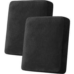H.VERSAILTEX Velvet Stretch Couch Cushion Cover Plush Cushion Slipcover for Chair Loveseat Sofa Cushion Furniture Protector Seat Cushion Sofa Cover (2 Piece Medium Sofa Cushion Covers, Black)