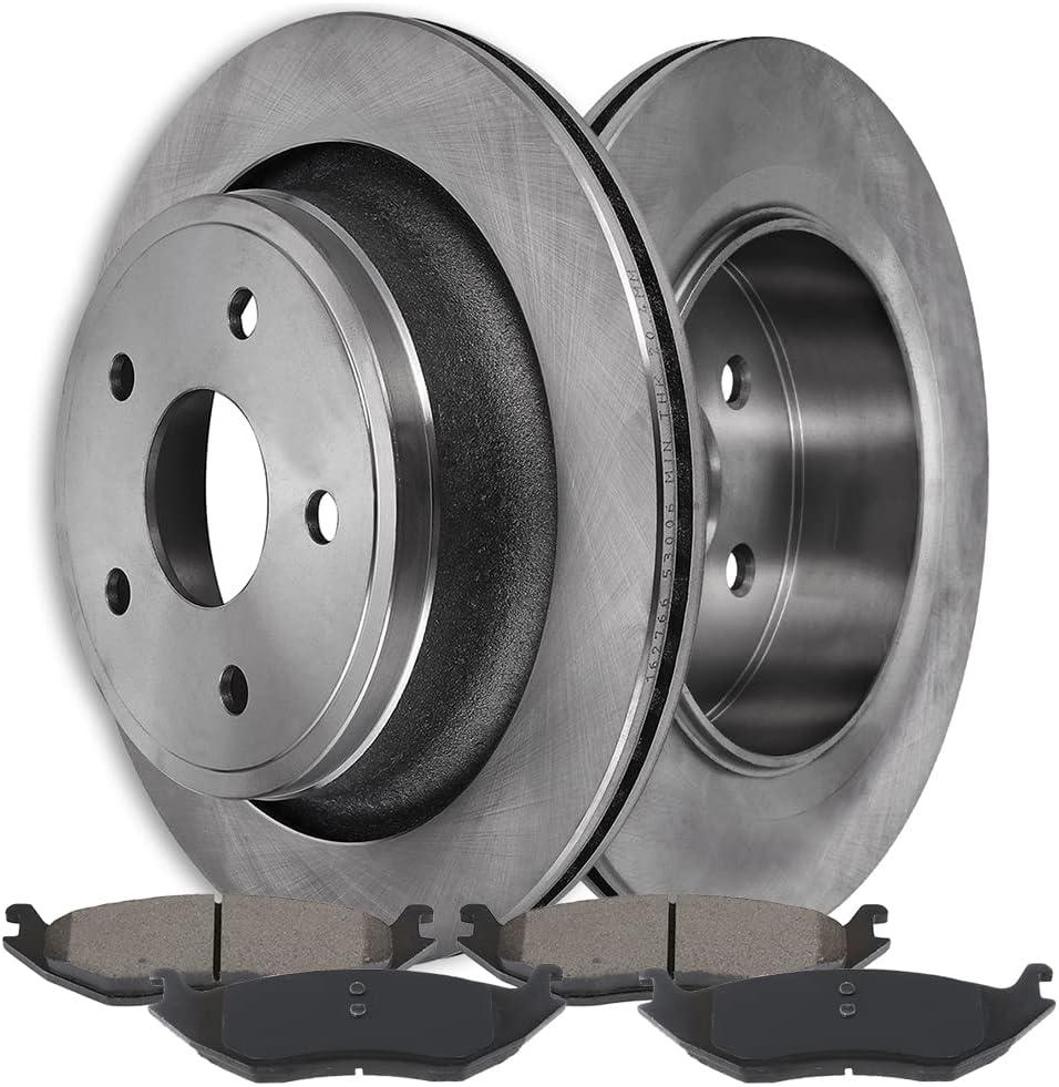 SCITOO Rear 13.86" Brake Pads and Rotors Kits Fit For Chrysler Aspen 2007-2009,For Dodge For Durango 2004-2009,For Dodge Ram 1500 2002-2010,For Ram 1500 2011-2018