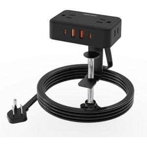 Desk Clamp Power Strip, Desktop Mount Charging Station with 4 Outlets 4 USB Ports (2 USB C), 10Ft Under Desk Power Strip, Fits 2.75" Tabletop Edge, Extension Cord for Home Office, Black