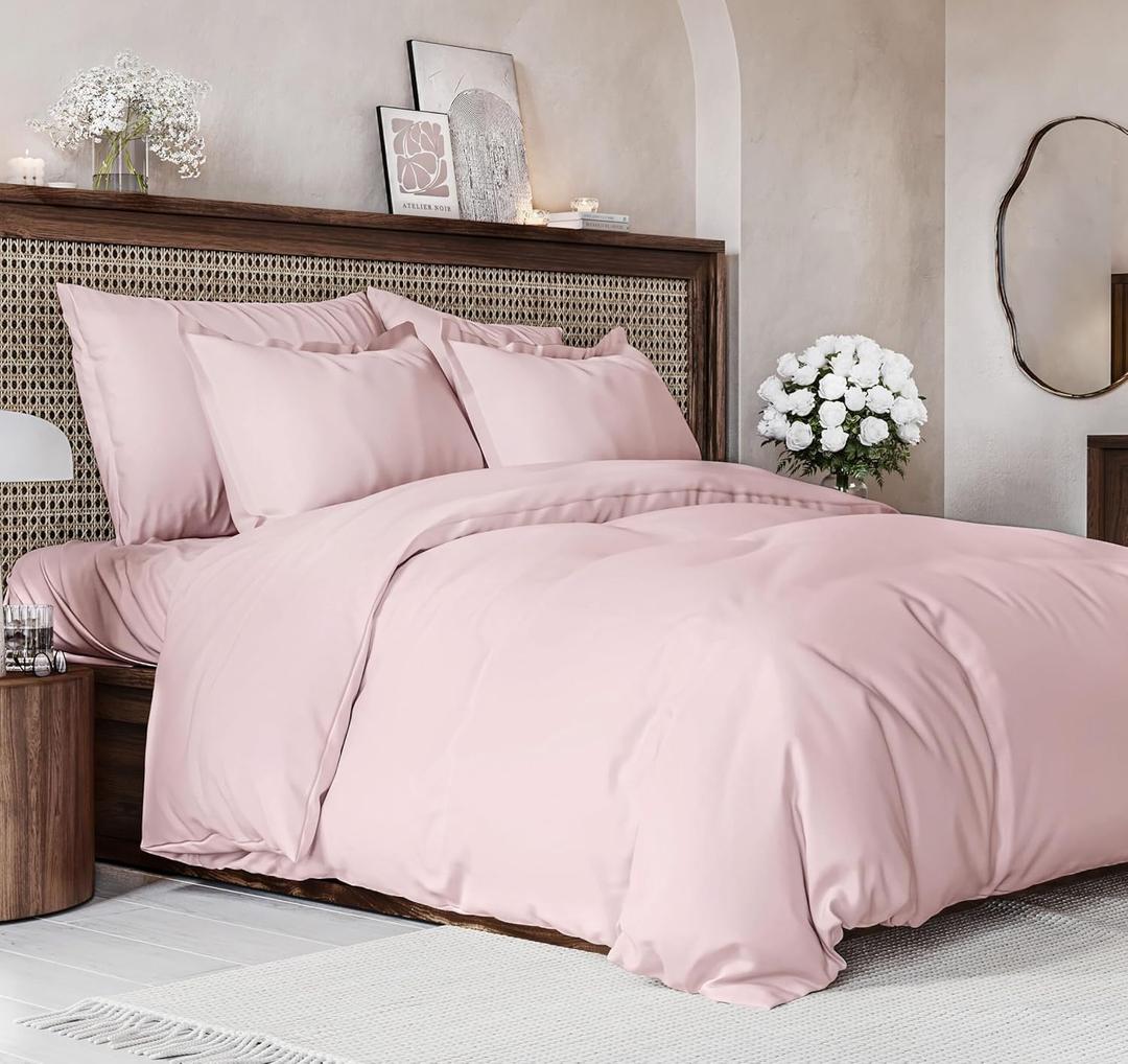 Duvet Cover Full Size Set - Extra Soft Full Size Duvet Cover 80 x 90 with 2 Pillow Shams - Hotel Luxury Easy Care and Fade Free w/Zipper Closures & Ties - Comfy Breathable Bedding Set (Lavender Pink) (33 - Lavender Pink (No Comforter))
