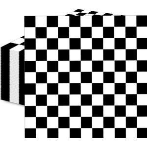50 Count Black and White Checkered Paper Napkins, Disposable Cocktail Napkins with Racing Theme Checkerboard Design for Race Car Party, Birthday, Baby Shower, and Speed-Themed Table Decorations