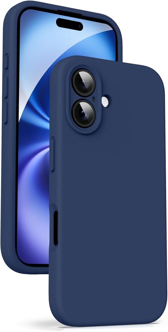 Supdeal Liquid Silicone Case for iPhone 16 Plus - [Camera All-Round Protection] [Soft Microfiber Lining Anti-Scratch] 4 Layer Full Covered Shockproof Gel Rubber Phone Case Cover, 6.7", Navy Blue