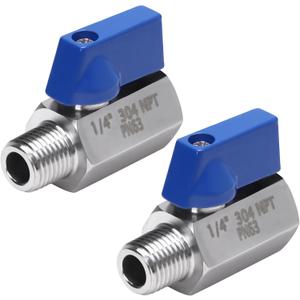 DERNORD 1/4 Inch Mini Ball Valve Stainless Steel Female x Male NPT Thread Shut-off Valve with Blue Handle (Pack of 2)