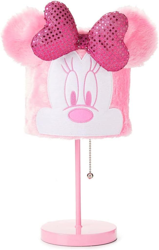 Idea Nuova Disney Minnie Mouse Table Lamp,Plush Pink Base with Decorative Shade, Kids Bedroom or Nursery Lighting, Cute Character Lamp for Girls