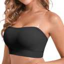 DEANGELMON Strapless Bras for Women Comfort Non-Slip Seamless Padded Bralette Clear Straps Wireless Tube Top Bra (Large, Black)