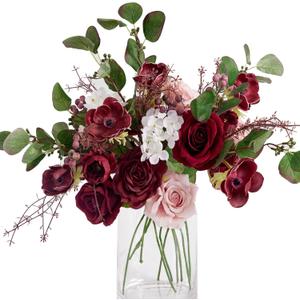 Anna's Whimsy Artificial Flowers Bouquets, Artificial Silk Flowers Bouquets for Wedding, Home Table Decorations, Wedding Centerpieces Bouquets Flowers Arrangement Decorations (Red)