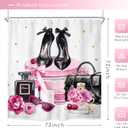 Riyidecor Pink Shower Curtain 72Wx72H Inch Fashion Girly Modern Marble Magazine Book White Rose Flower High Heel Makeup for Girls Bathroom Decor Fabric Polyester Waterproof 12 Pack Hooks (J-black Pink)
