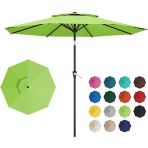 10FT 2-Tiers Outdoor Patio Umbrella, Outdoor Table Umbrella with Push Button Tilt and Crank, Vented Large Market Umbrella 8 Sturdy Ribs UV Protection for Pool, Backyard, Garden (Apple Green)