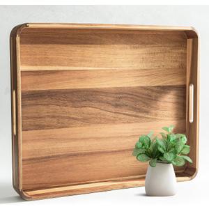 Wooden Serving Tray with Handles, Ottoman Tray for Kitchen Counter/Coffee Table/Living Room Decor,Versatile Tray for Party Rustic Wood ServingTray for Dinner/Breakfast/Snack Entertaining Guests