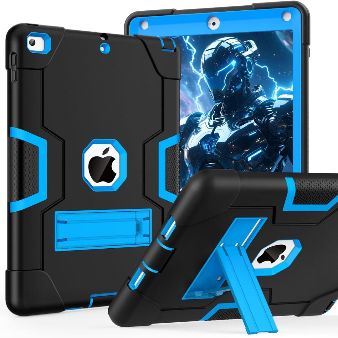 OKP Case for iPad 6th Generation/iPad 5th Generation/iPad 9.7 inch/iPad Air 2, Shockproof Case for iPad 9.7 inch 2018/2017 with Kickstand, Black+Blue | Shockproof Case, with Kickstand, Black+Blue