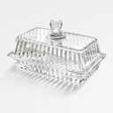 Clear Glass Butter Dish with Lid, Covered Crystal Butter Holder Container for Countertop & Fridge