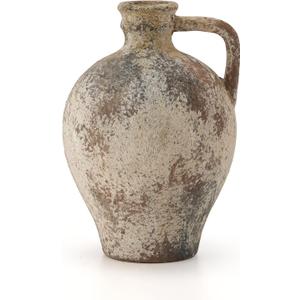 LUKA Ceramic Rustic Farmhouse Vase,8.25 inch Terracotta Vase with Handle,Neutral Clay Pot Vases Decorative Vase for Living Room,Table,Shelf Decor(Brown,M)