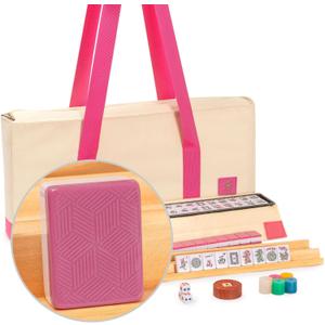 Yellow Mountain Imports American Mahjong Set, Rosehill  166 Rose-Pink Ridged-Backed Tiles, Racks with Pushers, Pink and Cream Soft Case, Scoring Coins, Dice & Wind Indicator