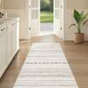 Nakagishi Runner Rug Kitchen Washable Rugs: 3x8 Non-Slip Boho Soft Modern Stain Resistant Indoor Floor Neutral Farmhouse Throw Carpet for Hallway Bathroom Laundry Room Entryway Bedroom- Brown