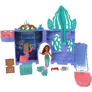 Mattel Disney The Little Mermaid Storytime Stackers Ariels Grotto Playset, Stackable Dollhouse with Small Doll & 10 Accessories