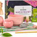 NOVANIA Pink Matcha Whisk Set - 10Pcs Premium Japanese Bamboo Matcha Kit with Bowl, Whisk Holder, Scoop, Sifter, Scoop Holder, Tea Cloth, Canister, Straw and Brush - Complete Set for Tea Lovers